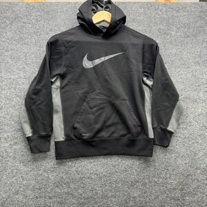 Nike Hoodie Youth Size M Black Long Sleeve Therma-Fit Pullover Logo Sweatshirt